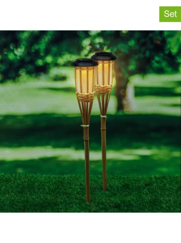 Garden Hero 2er-Set: LED-Solargartenfackeln in Hellbraun - (H)56 cm