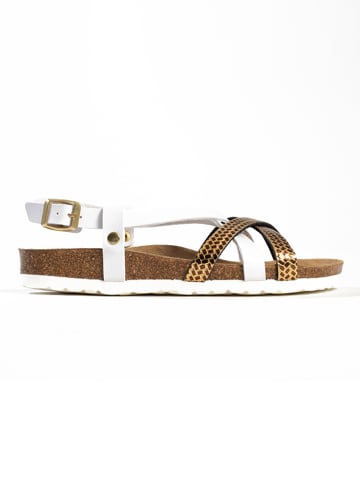 BACKSUN Haksandalen "Veracruz" wit/goudkleurig
