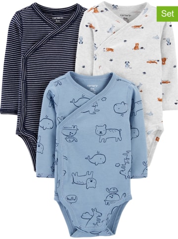 carter's 3-delige set: rompers blauw/wit