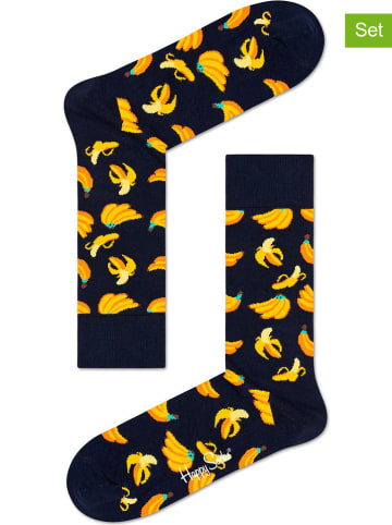 Happy Socks 2-delige set: sokken "Banana" zwart/geel