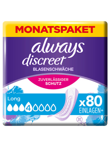always discreet Monatsbox: Inkontinenz-Einlagen "Long", 4 x 20 Stück