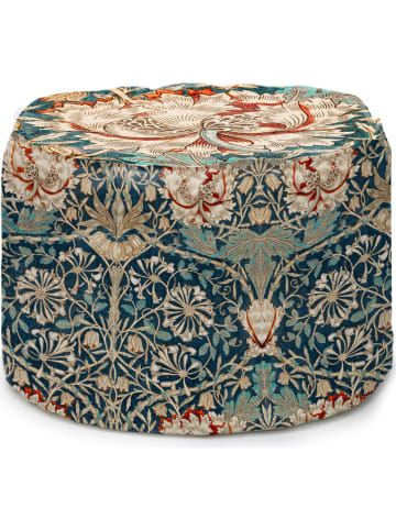 Tierra Bella Poef "Honeysuckle" donkerblauw/beige - (H)50 cm x Ø 45 cm