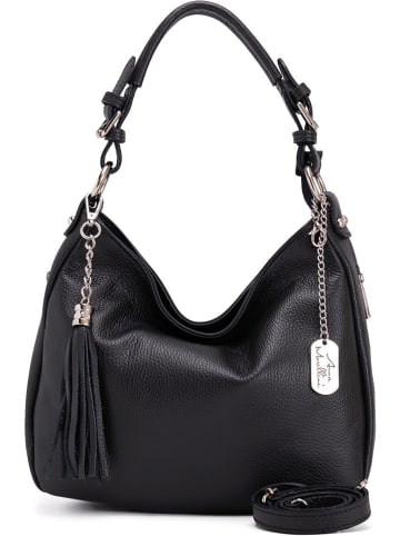 Anna Morellini Leren schoudertas "Fiorella" zwart - (B)30 x (H)27 x (D)9 cm