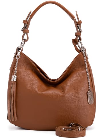 Anna Morellini Leder-Schultertasche "Fiorella" in Hellbraun - (B)30 x (H)27 x (T)9 cm