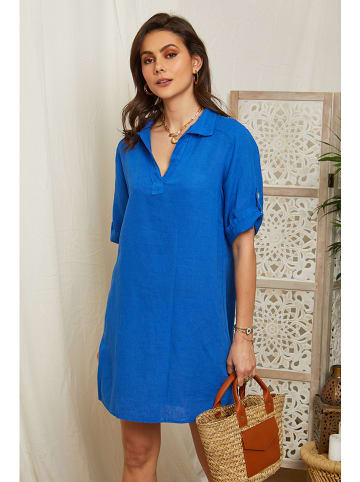 Lin Passion Lniana sukienka w kolorze niebieskim
