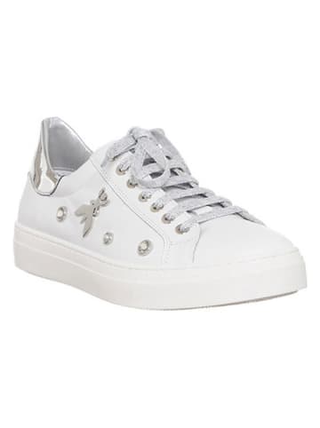 Patrizia Pepe Leren sneakers zilverkleurig/wit
