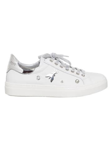 Patrizia Pepe Leren sneakers zilverkleurig/wit