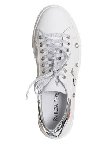 Patrizia Pepe Leren sneakers zilverkleurig/wit