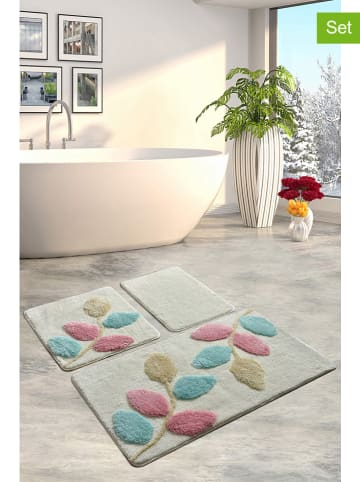Colorful Cotton Dywaniki łazienkowe (3 szt.) "Innovia" w kolorze kremowym ze wzorem