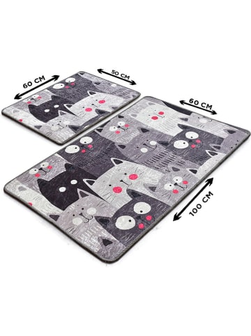 Colourful Cotton 2er-Set: Badvorleger "Meaow" in Grau