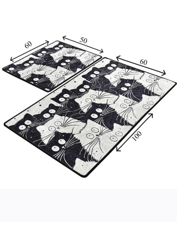 Colourful Cotton 2-delige set: badmatten "White Cats" zwart/wit