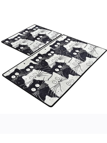 Colourful Cotton 2-delige set: badmatten "White Cats" zwart/wit