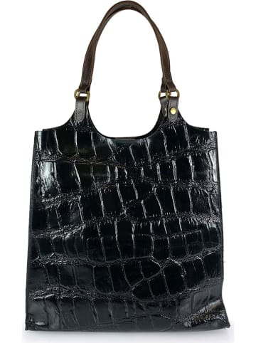 ORE10 Leder-Shopper "Prince" in Schwarz - (B)32 x (H)35 x (T)13 cm