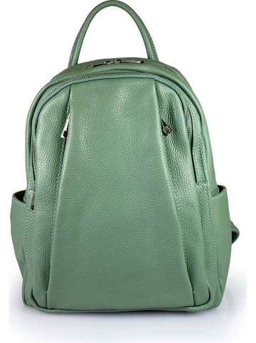 ORE10 Skórzany plecak "Panda" w kolorze zielonym - 25 x 30 x 17 cm