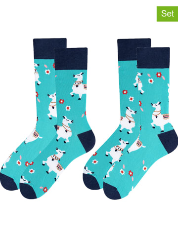 TODO SOCKS 2-delige set: sokken turquoise/donkerblauw