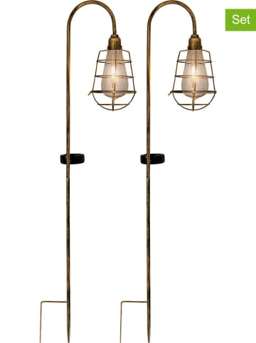 näve 2-delige set: ledsolartuinstekers messingkleurig - (B)10,5 x (H)76,5 cm