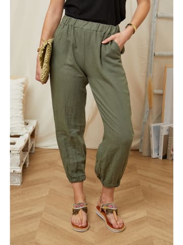 Rodier Lin Lniane spodnie w kolorze oliwkowym