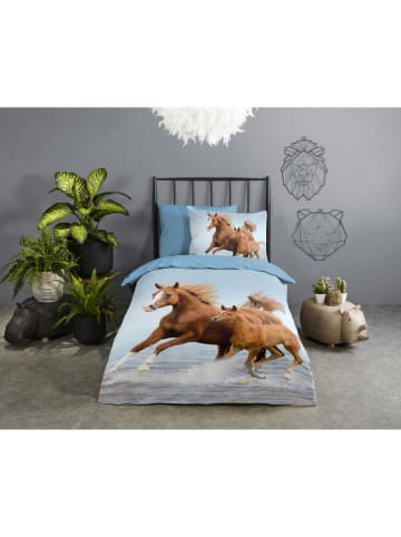 Good Morning Bettwäsche-Set in Blau/ Braun