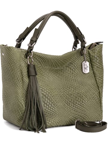 Anna Morellini Leder-Shopper "Solana" in Grün - (B)42 x (H)30 x (T)20 cm