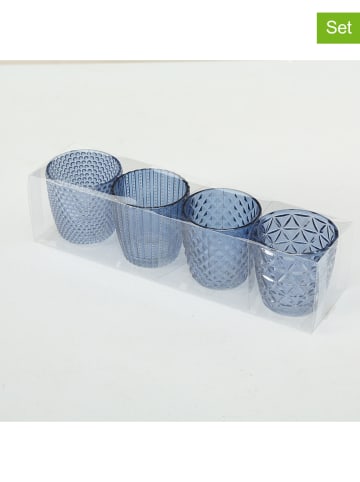Boltze 4-delige set: windlichten "Marilu" blauw - (H)7,5 x Ø 7,5 cm