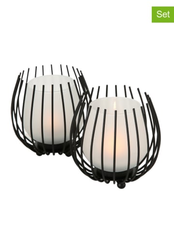 Boltze 2-delige-set: windlichten "Laval" zwart - (H)12 x Ø 12 cm