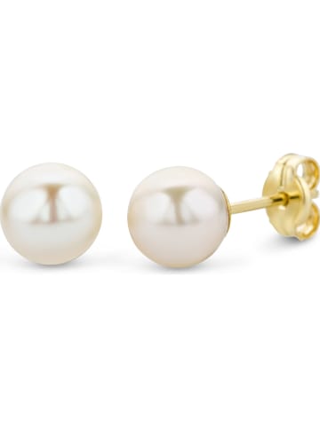 Revoni Złote kolczyki-wkrętki w kolorze białym z perłami