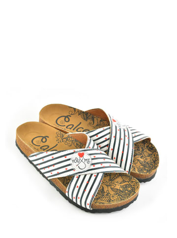 Calceo Slippers wit/zwart/rood