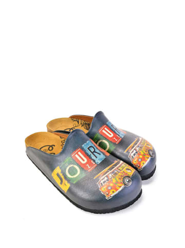 Calceo Clogs in Dunkelblau/ Bunt