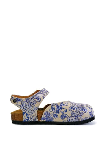 Calceo Halbsandalen in Creme/ Blau