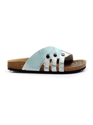 Calceo Slippers wit/grijs/mintgroen