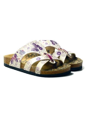 Calceo Pantoletten in Creme/ Bunt