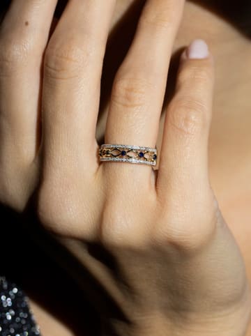 DIAMANTA Złoty pierścionek "Sapphire Crown" z diamentami i szafirami