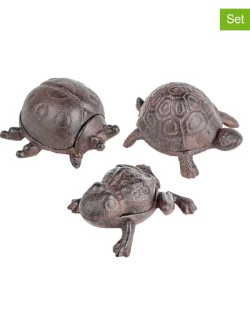 Garden Hero 3-delige set: decoratieve figuren met sleutelverstopplek bruin - (B)10 x (H)5 cm