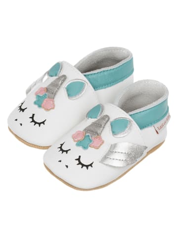 Lait et Miel Leder-Krabbelschuhe "Einhorn" in Weiß/  Pink