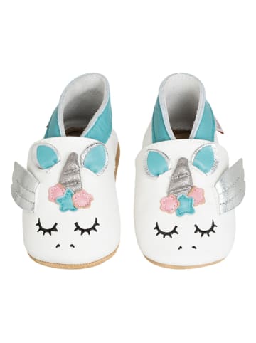 Lait et Miel Leder-Krabbelschuhe "Einhorn" in Weiß/  Pink
