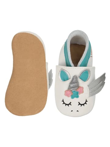 Lait et Miel Leder-Krabbelschuhe "Einhorn" in Weiß/  Pink