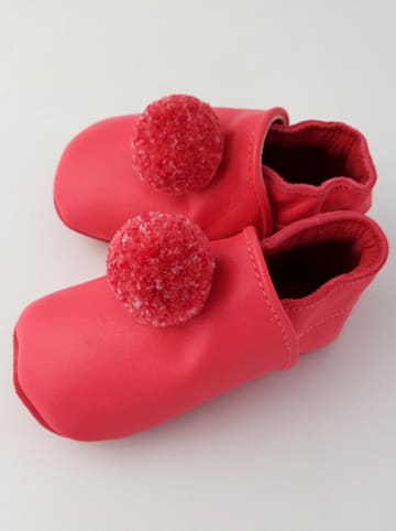 Lait et Miel Skórzane buty "Pompons" w kolorze fuksji do raczkowania