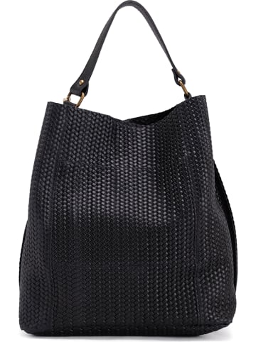 Anna Morellini Leder-Schultertasche "Sebastiana" in Schwarz - (B)38 x (H)36 x (T)14 cm