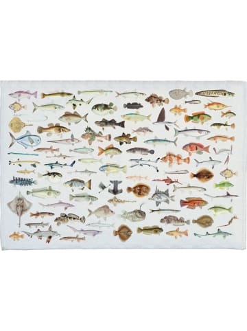 Madre Selva Dywanik łazienkowy "Fish in the Ocean" w kolorze białym ze wzorem - 60 x 40 cm