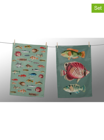 Folkifreckles 2-delige set: theedoeken "Fish in the Ocean" meerkleurig - (L)70 x (B)50 cm