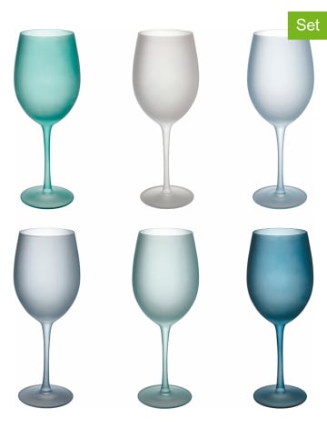 Villa d´Este 6-delige set: wijnglazen "Happy Summer" blauw/groen - 550 ml