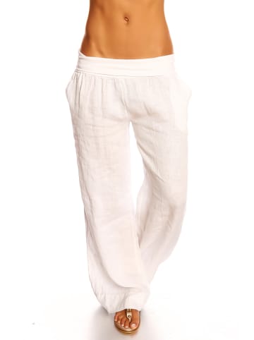 La Compagnie Du Lin Lniane spodnie "Lea" w kolorze białym