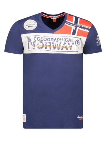 Geographical Norway Koszulka "Jidney" w kolorze granatowym ze wzorem