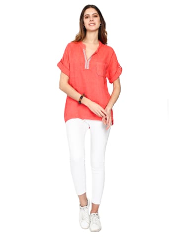 Le Jardin du Lin Linnen blouse koraalrood