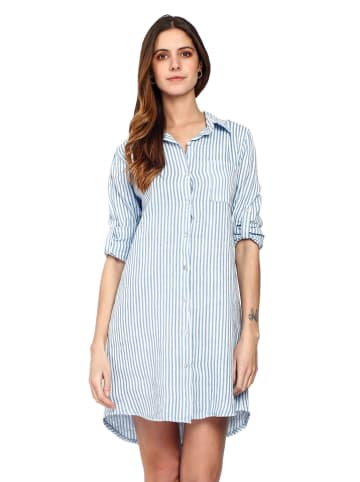 Le Jardin du Lin Leinen-Kleid in Hellblau/ Weiß