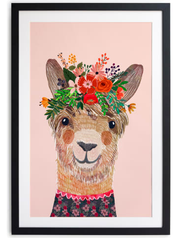Folkifreckles Druk artystyczny "Floral Llama" w ramce - 40 x 60 cm