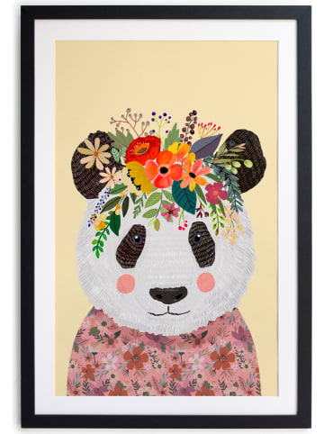 Folkifreckles Druk artystyczny "Floral Panda" w ramce - 40 x 60 cm