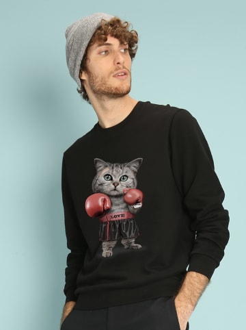 WOOOP Sweatshirt "Boxing Cat" in Schwarz