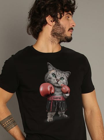 WOOOP Koszulka "Boxing Cat" w kolorze czarnym