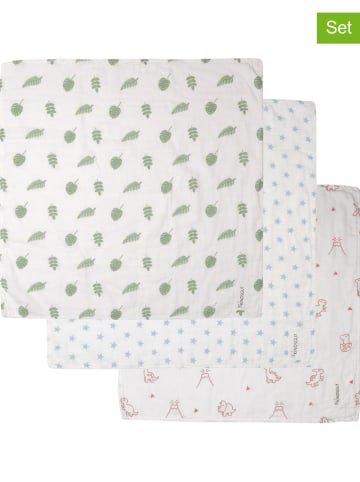 Kindsgut 3-delige set: spuugdoeken "Dinos" wit/meerkleurig - (L)60 x (B)60 cm